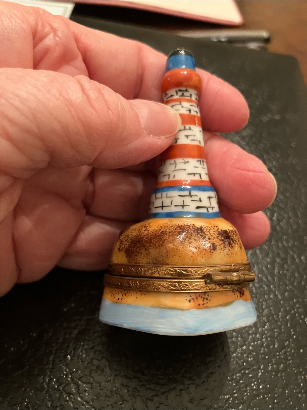 Limoges Red White & Blue Lighthouse Porcelain Box